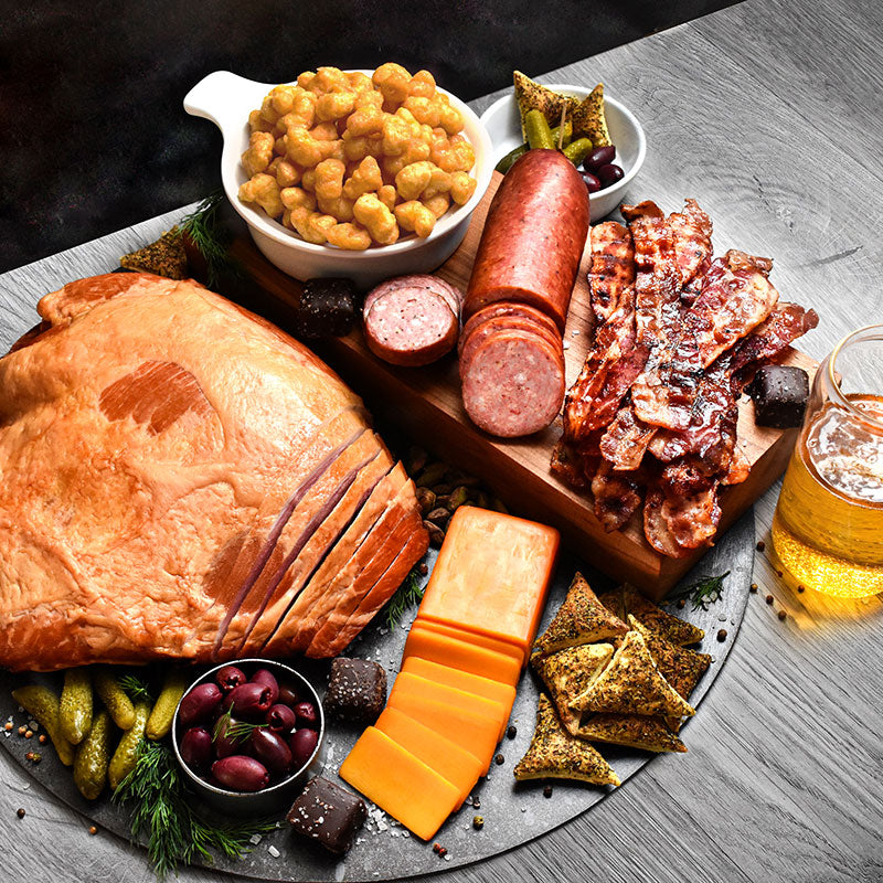 heartland combo displayed on a cutting board and serving tray