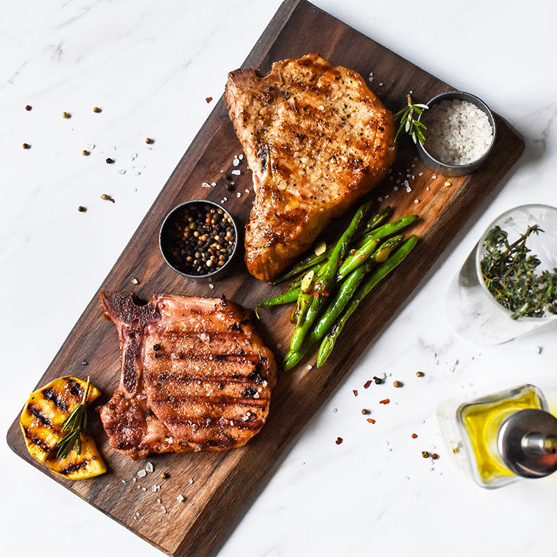 iowa sampler with green beans on a wooden board