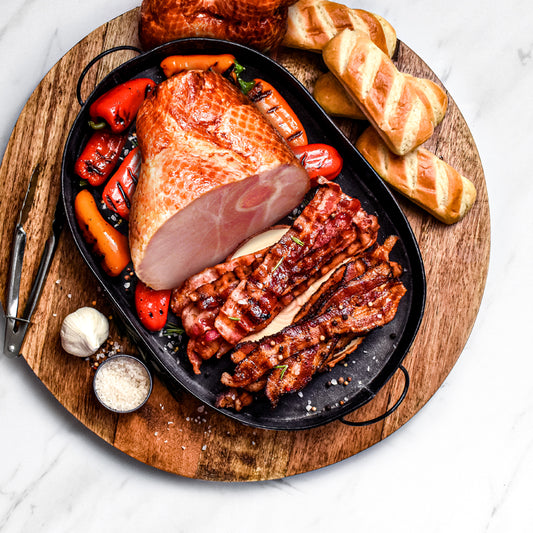 taste of the heartland in a serving tray on a cutting board served with bread